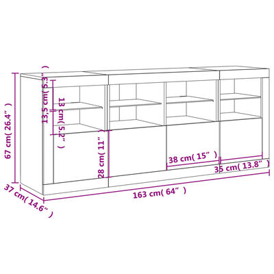 vidaXL Credenza con Luci LED Bianca 163x37x67 cm