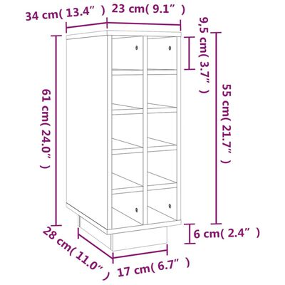 vidaXL Portabottiglie Bianco 23x34x61 cm in Legno Massello di Pino