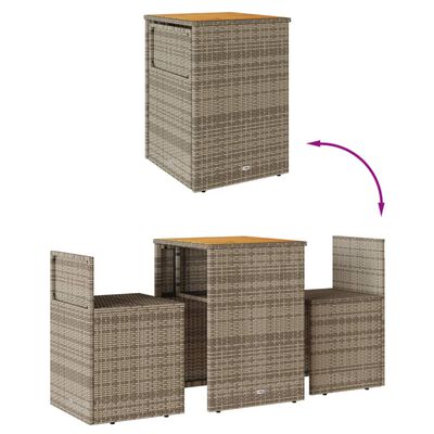 vidaXL Set da Bistrò 3 pz con Cuscini Grigio in Polyrattan