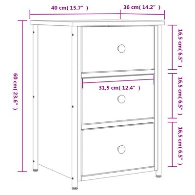 vidaXL Comodino Nero 40x36x60 cm in Legno Multistrato