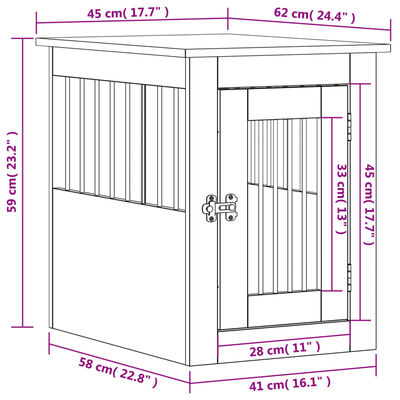 vidaXL Gabbia Cani da Arredamento Grigio Sonoma 45x62x59cm Multistrato