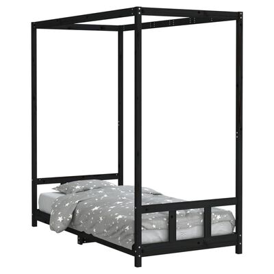 vidaXL Giroletto per Bambini Nero 90x190 cm in Legno Massello di Pino