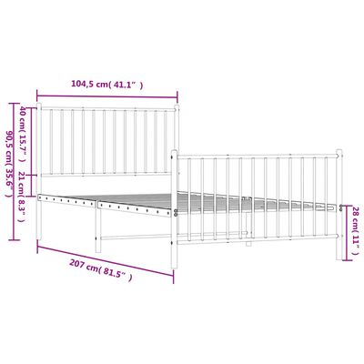 vidaXL Giroletto con Testiera e Pediera Metallo Bianco 100x200 cm