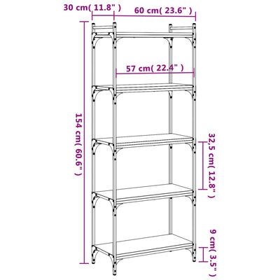 vidaXL Libreria a 5 Ripiani Nera 60x30x154 cm in Legno Multistrato