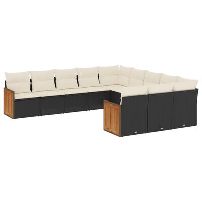 vidaXL Set Divani da Giardino 11 pz con Cuscini in Polyrattan Nero