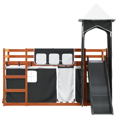 vidaXL Letto a Castello con Scivolo e Tende Bianco e Nero 80x200 cm