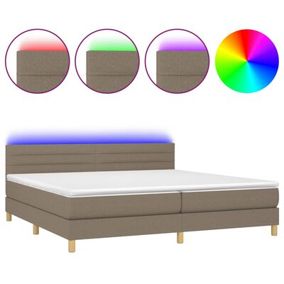 vidaXL Letto a Molle Materasso e LED tortora 200x200cm in Tessuto