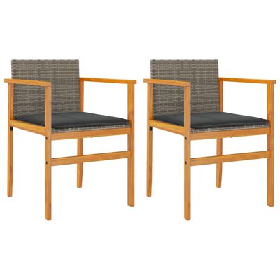 vidaXL Sedie Giardino con Cuscini 2pz Grigie Polyrattan Legno Massello