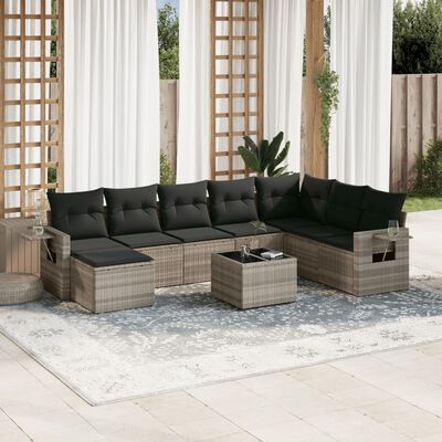 vidaXL Set Divano da Giardino 9pz con Cuscini Grigio Chiaro Polyrattan