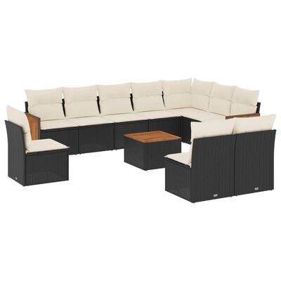 vidaXL Set Divani da Giardino 11 pz con Cuscini in Polyrattan Nero