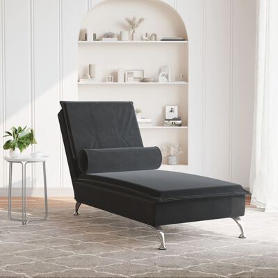 vidaXL Chaise Longue Massaggi con Cuscino a Rullo Nero in Velluto