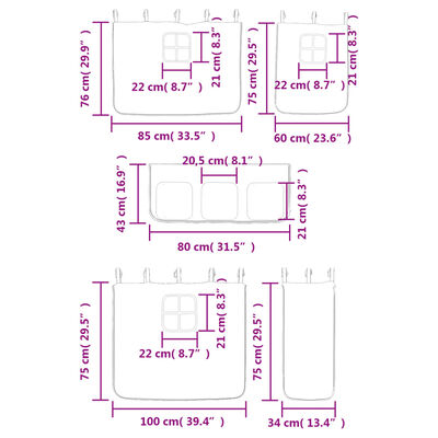 vidaXL Letto a Soppalco con Tende Bambini Rosa 80x200 cm Massello Pino