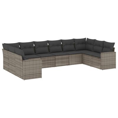 vidaXL Set Divano da Giardino 10 pz con Cuscini Grigio in Polyrattan