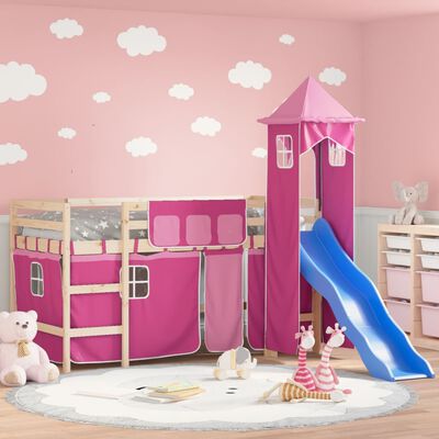 vidaXL Letto a Soppalco con Torre Bambini Rosa 90x190cm Massello Pino