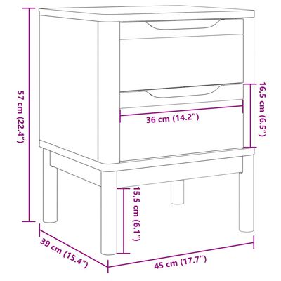 vidaXL Comodino FLORO Bianco 45x39x57 cm in Legno Massello di Pino