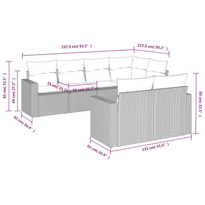 vidaXL Set Divani da Giardino con Cuscini 7pz Nero Polyrattan