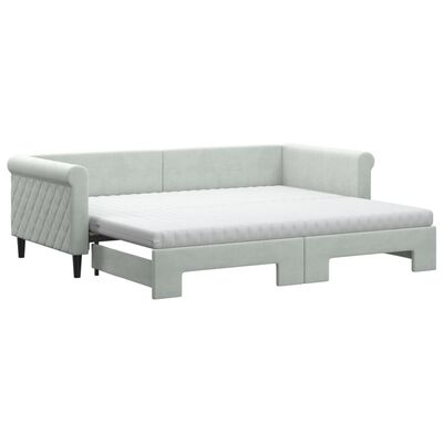 vidaXL Divano Letto Estraibile Materassi Grigio Chiaro 90x200 Velluto