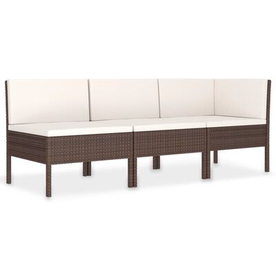 vidaXL Set Divani da Giardino 3 pz con Cuscini in Polyrattan Marrone