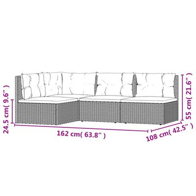 vidaXL Set Divani da Giardino 4 pz con Cuscini in Polyrattan Grigio