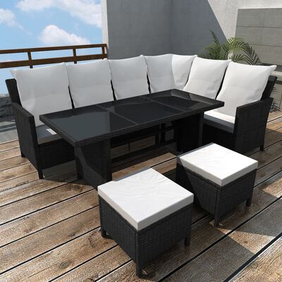 vidaXL Set Divani da Giardino 4 pz con Cuscini in Polyrattan Nero