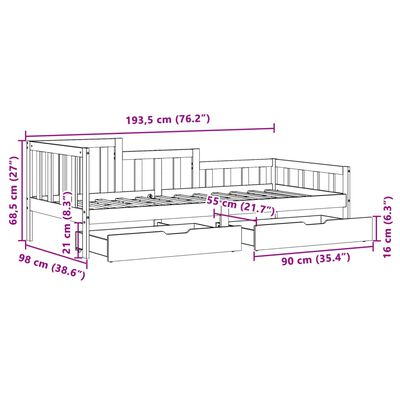 vidaXL Dormeuse con Cassetti Bianco 90x200 cm Legno Massello di Pino