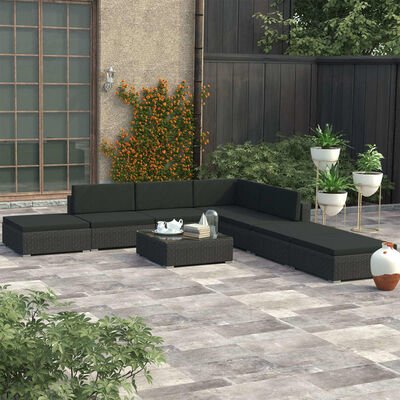 vidaXL Set Divani da Giardino 8 pz con Cuscini in Polyrattan Nero