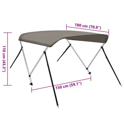 vidaXL Bimini di Prua con Tendalino 2 Archi Grigio 180x150x110 cm