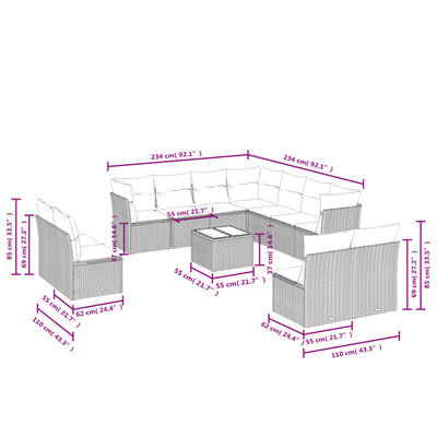 vidaXL Set Divano Giardino 12 pz con Cuscini Grigio Chiaro Polyrattan