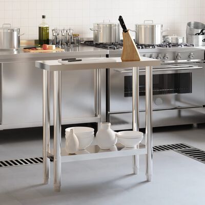 vidaXL Tavolo da Lavoro da Cucina 82,5x30x85cm in Acciaio Inossidabile