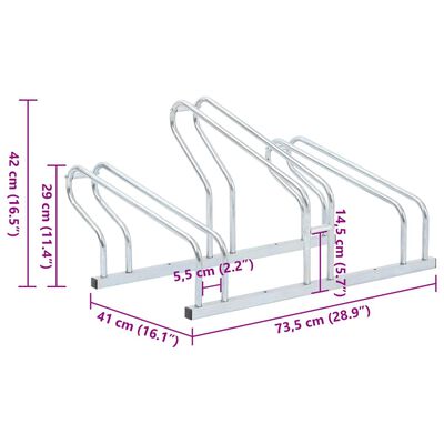 vidaXL Supporto per 3 Bici da Pavimento Autoportante Acciaio Zincato