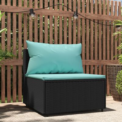 vidaXL Divano Centrale da Giardino con Cuscini in Polyrattan Nero