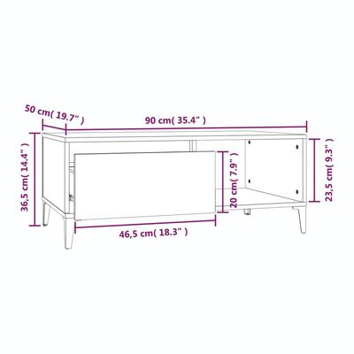 vidaXL Tavolino da Salotto Rovere Fumo 90x50x36,5 cm Legno Multistrato