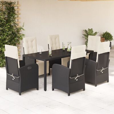 vidaXL Set da Pranzo da Giardino 7 pz Nero con Cuscini in Polyrattan