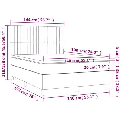 vidaXL Giroletto a Molle con Materasso Crema 140x19 cm in Tessuto