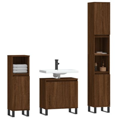 vidaXL Set Mobili da Bagno 3 pz Rovere Marrone in Legno Multistrato