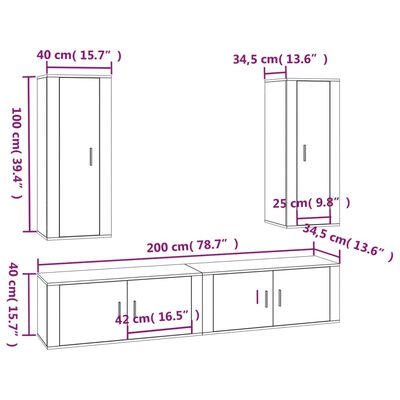 vidaXL Set di Mobili Porta TV 4 pz Grigio Sonoma in Legno Multistrato