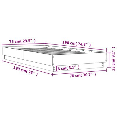 vidaXL Giroletto Nero 75x190 cm in Legno Multistrato