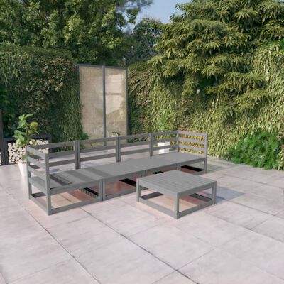 vidaXL Set Divani da Giardino 5 pz Grigio in Legno Massello di Pino