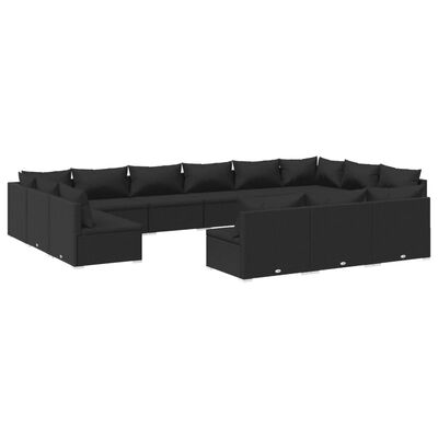 vidaXL Set Divani da Giardino 13 pz con Cuscini in Polyrattan Nero