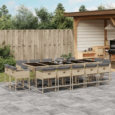 vidaXL Set Pranzo da Giardino 15 pz con Cuscini Beige Misto Polyrattan