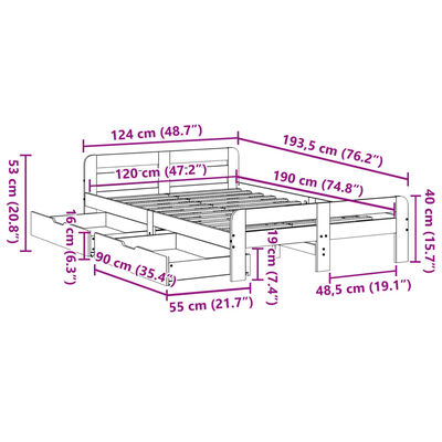 vidaXL Letto senza Materasso Bianco 120x190 cm Legno Massello di Pino