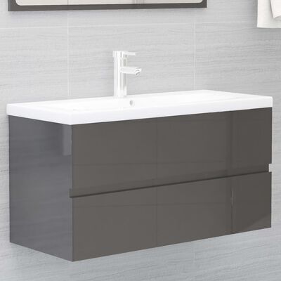 vidaXL Set Mobili da Bagno 2 pz Grigio Lucido in Legno Multistrato