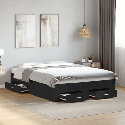 vidaXL Giroletto con Cassetti Nero 135x190 cm in Legno Multistrato