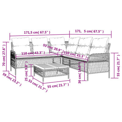 vidaXL Set Divani da Giardino 2 pz con Cuscini in Polyrattan Nero