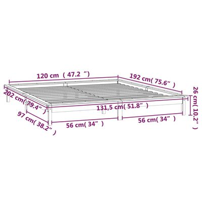 vidaXL Giroletto LED Nero 120x190cm Small Double in Legno Massello