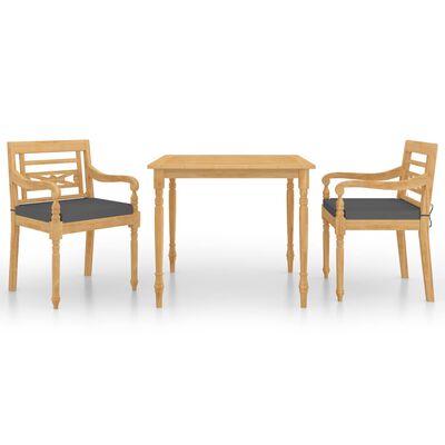 vidaXL Set Pranzo da Giardino con Cuscini 3pz Legno Massello di Teak