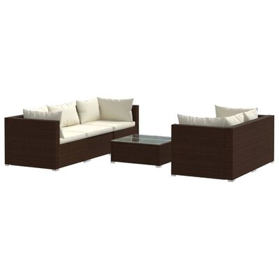 vidaXL Set Divani da Giardino 6 pz con Cuscini in Polyrattan Marrone