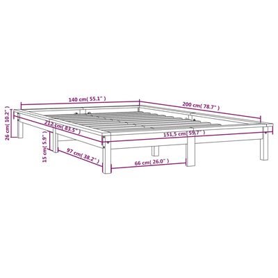 vidaXL Giroletto Nero 140x200 cm in Legno Massello di Pino