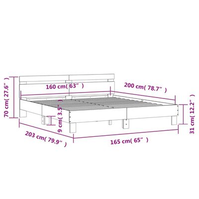 vidaXL Giroletto Testiera Grigio Sonoma 160x200 cm Legno Multistrato