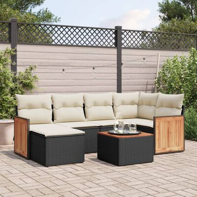 vidaXL Set Divani da Giardino con Cuscini 7pz Nero Polyrattan